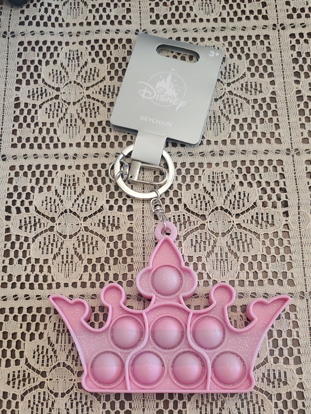 Disney Pink Glitter Crown Pop-It Keychain